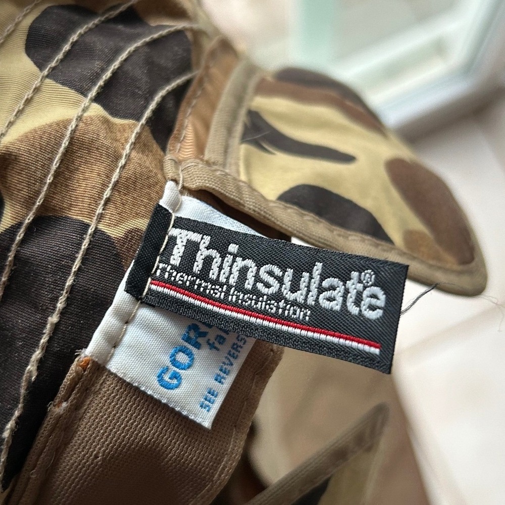 Vintage 80's Goretex Duck Camo Hat Camouflage Hat Thermal Insulate Brown Black - Picture 6 of 9